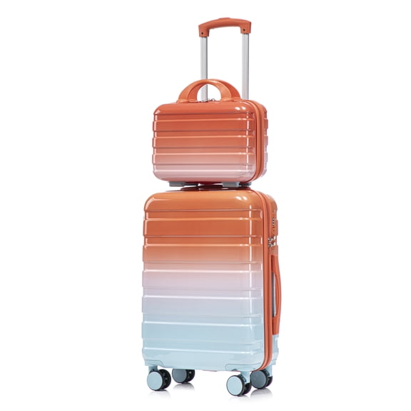14"/20" 2 pcs/set in PC Spinner Wheel Luggage, Carry on Suitcase, With Gradient Color and Combination Lock(Blue+Red)