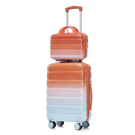PC Spinner Wheel Luggage, Carry on Suitcase, With Gradient Color and Combination Lock(Blue+Red)