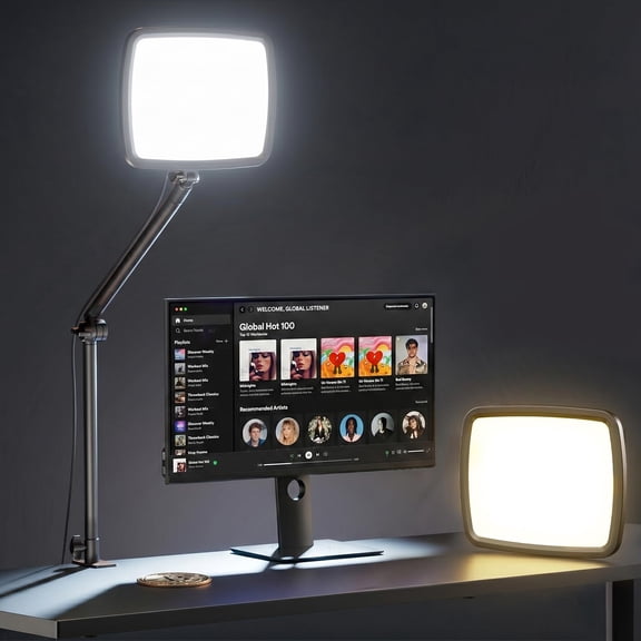 14" 20W Soft Streaming Light, Dimmable Desk Ring Light with Clamp, 2700K-6500K/CRI97+/Flexible Arm/Modular Design/Remote, Key Light for Podcast/Home Office/YouTube/TikTok/Makeup/Video Calls