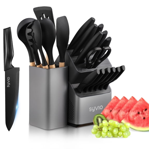 14/21 Piece Kitchen Knife Set with Block and Sharpener, Stainless Steel Chef Knife Set with Poultry Shears and Serrated Steak Knives, Self Sharpening Block