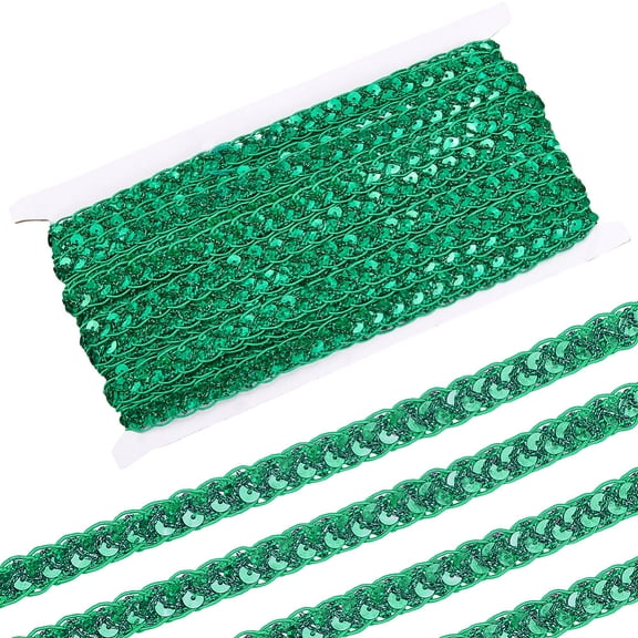 14.22 Yards 1/2 Inch Green Sequin Ribbon Trim Flat Sequins Beaded Strip Metallic Glitter Gimp Woven Braid Lace Fabric Trimming Bulk