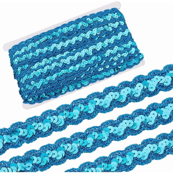 14.22 Yards Blue Sequin Trim Flat Sequins Beaded Strip Rick Rack Wave Woven Trimming Metallic Glitter Braid RIC Rac Ribbon Bulk for Sewing Making Crafts Choker Gift Wrapping Supply