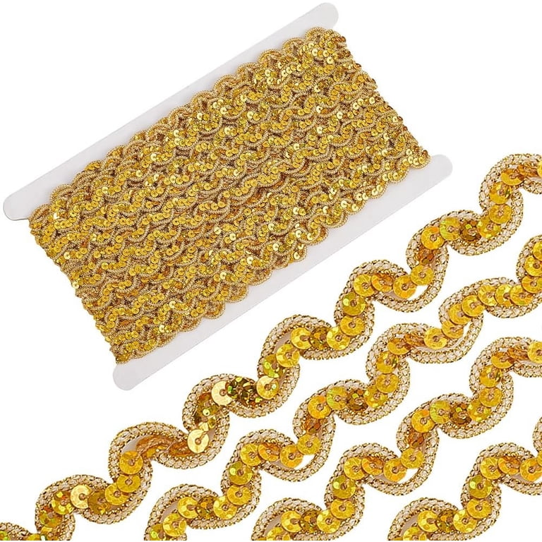 14.22 Yards Gold Sequin Ric Rac Ribbon Trim Flat Glitter Sequins Beaded  Strips Metallic Rick Rack Wave Trimming Bulk for Sewing Making Crafts  Clothes ...