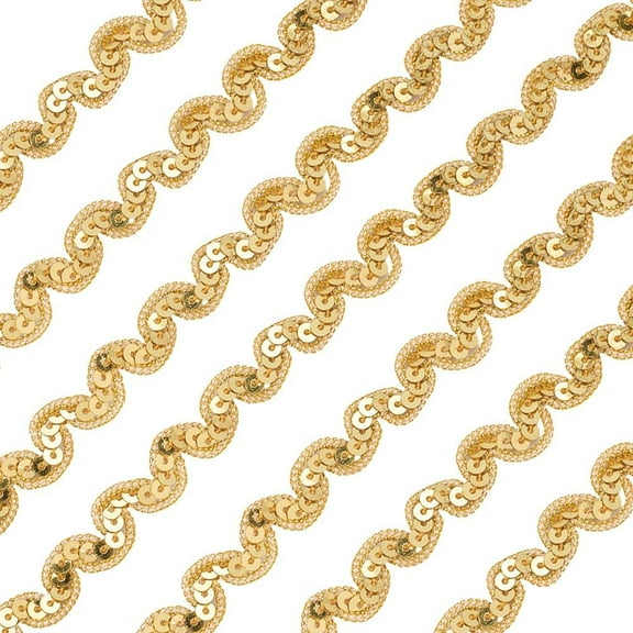 14.22 Yards Gold Wavy Flat Sequin Beaded Lace Trim Golden Glitter Braid Paillette Sequins Strip Bling Metallic Ribbon Bulk for Sewing Making Clothes Holiday Party Decoration DIY Craft Supply Gold