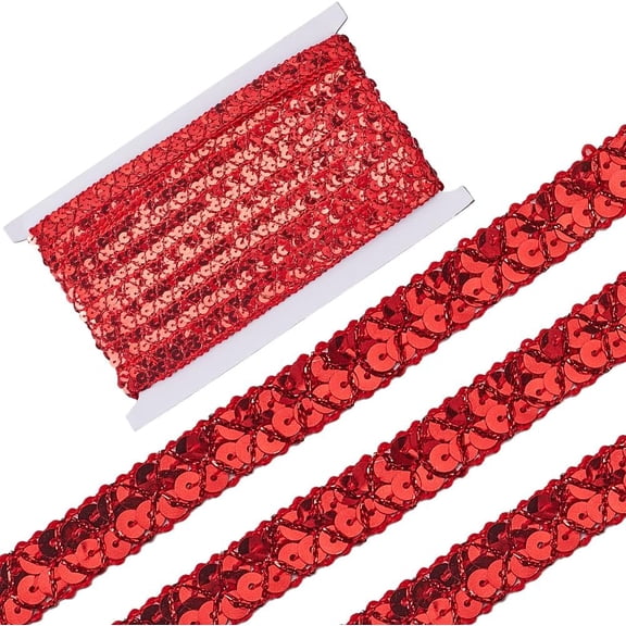 14.22 Yards Red Elastic Sequin Ribbon Trim Flat Bling Metallic Glitter Paillette Trimming Stretch Sequins Beaded Strip Bulk for Sewing Making Crafts Gift Wrapping Wedding Home Decor Supply