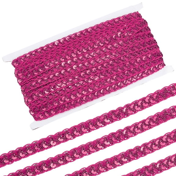 14.22 Yards Rose Red Sequin Lace Trim Sparkle Braid Sequins Trimming Flat Round Paillette Strip Glitter Woven Centipede Ribbons
