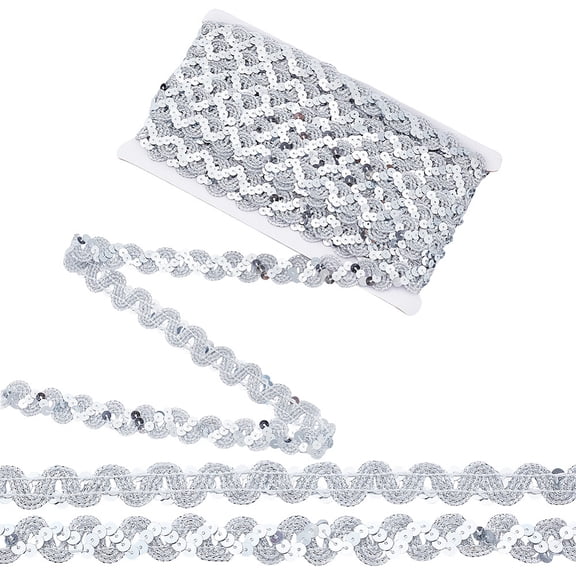 14.22 Yards Sequins Beaded Lace Trim 5/8 inch Wave Glitter Braid Trim Bling Strip Paillette Roll Ornament Accessories for Crafts Embellishments DIY