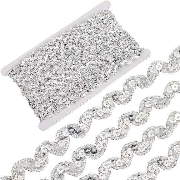 14.22 Yards Silver Sequin Ric Rac Ribbon Trim Flat Glitter Sequins Bead Strips Metallic Rick Rack Wave Braid Trimming Bulk for Sewing Making Crafts Home Decor Diy Clothes Costume Accessories diy