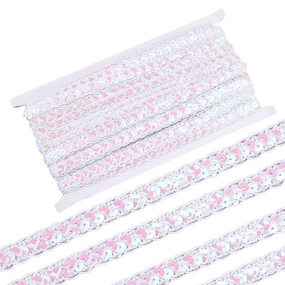 14.22 Yards White Sequin Ribbon Sparkle Braid Sequins Lace Trimming Flat Round Paillette Strip Single Face Woven Centipede Ribbons