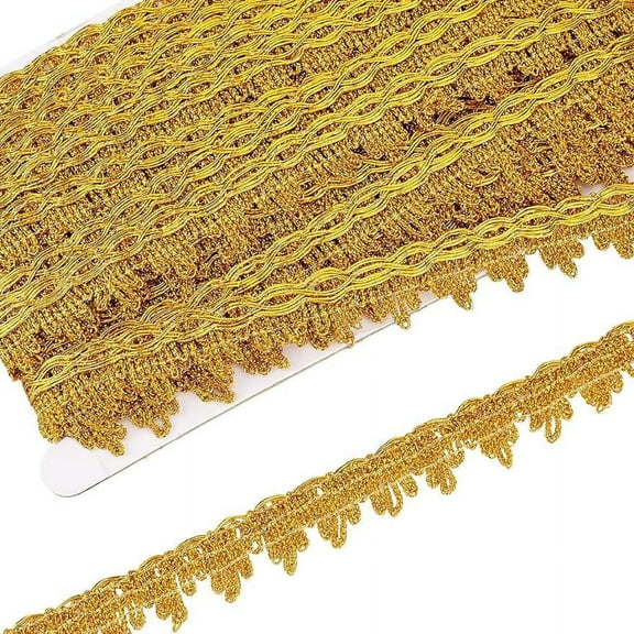 14.22Yards Metallic Braid Lace Trim 7/8 inch Wide Gold Decorated Lace Gimp Trim Polyester Fabric Fringe Trim DIY Craft Sewing Supplies