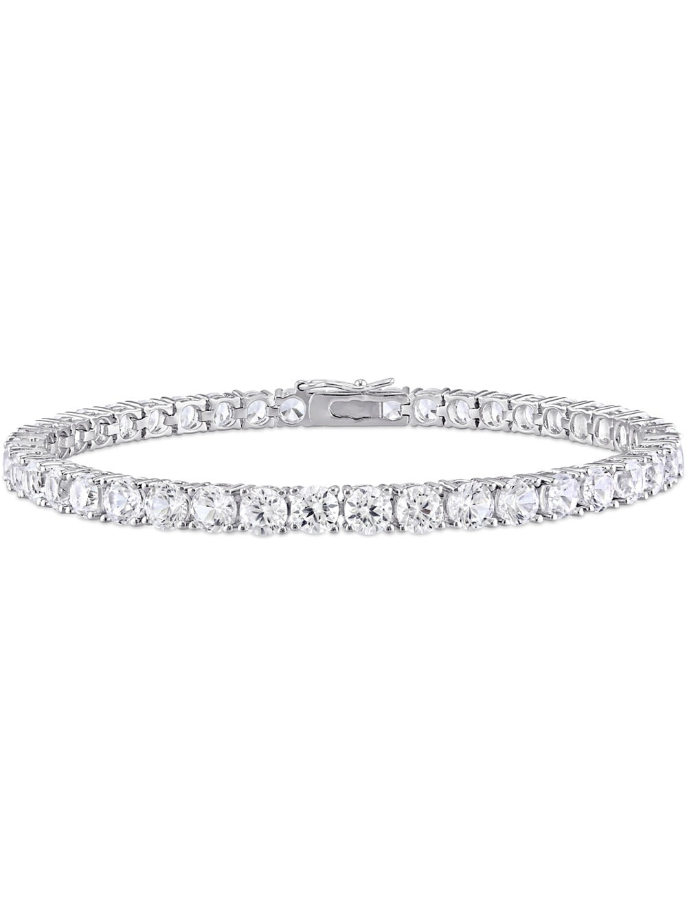 GEM AND HARMONY 14.24 Carat (Ctw) Lab-Created White Sapphire Tennis Bracelet in Sterling Silver