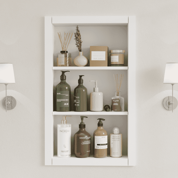 14'' * 24'' Recessed Medicine Cabinet Wall Niche Wood, 3-Tier Bathroom Niche Insert for Drywall, in Wall Shelf Medicine Cabinets Replacement, for Living Room, Bathroom Storage, White