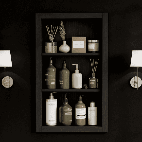 14'' * 24'' Recessed Medicine Cabinet Wall Niche Wood, 3-Tier Bathroom Niche Insert for Drywall, in Wall Shelf Medicine Cabinets Replacement, for Living Room, Bathroom Storage, Black