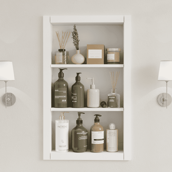 14'' * 24'' Recessed Medicine Cabinet Wall Niche Wood, 3-Tier Bathroom Niche Insert for Drywall, in Wall Shelf Medicine Cabinets Replacement, for Living Room, Bathroom Storage, White