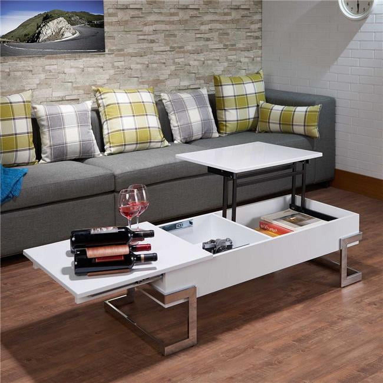 Calnan 47" Black and Chrome Lift-Top Coffee Table with Storage