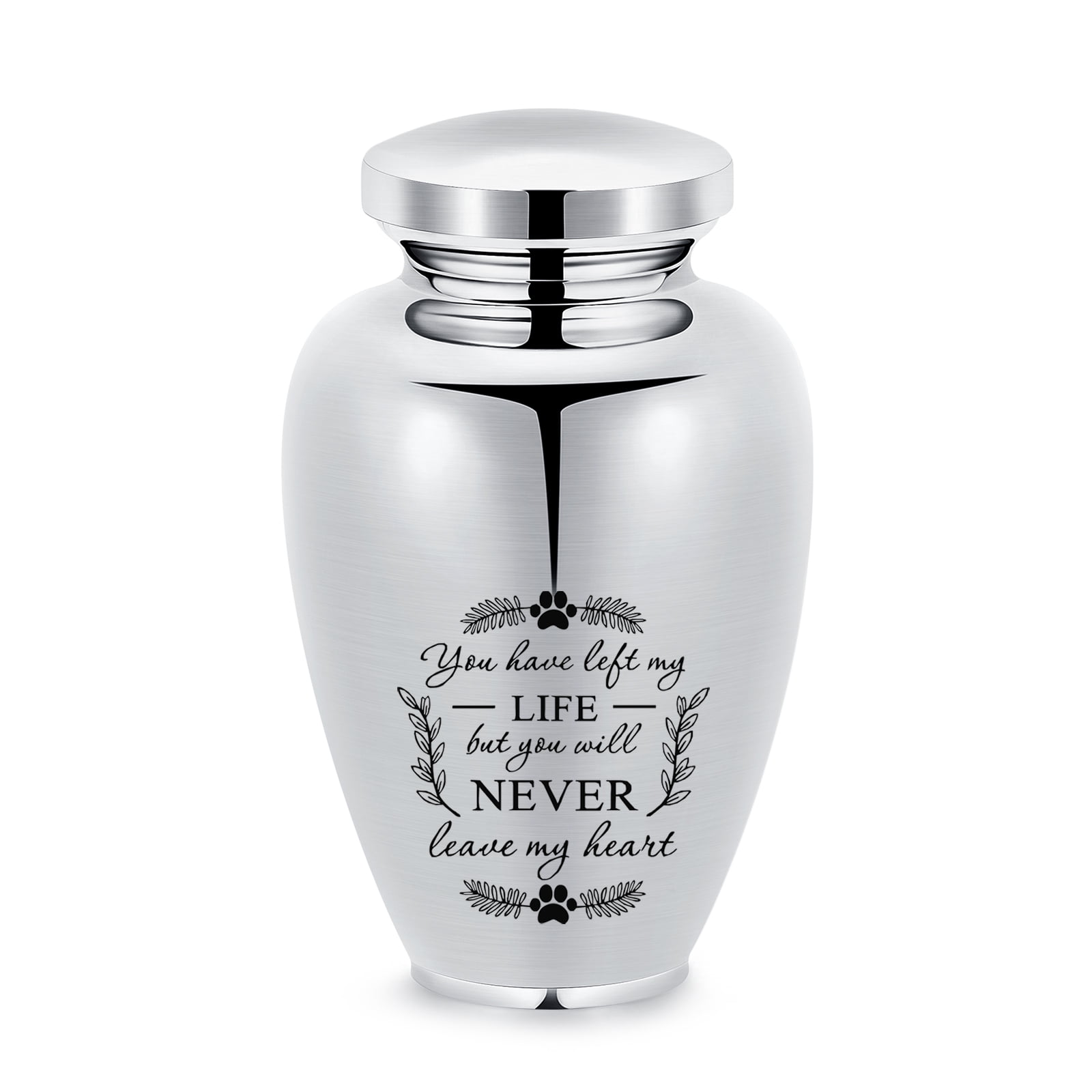 14*24cm Paw Prints Stainless Steel Keepsake Human Pet Urn for Cremation Ashes Large Capacity -You Have Left My Life But You Will Never Leave My Heart