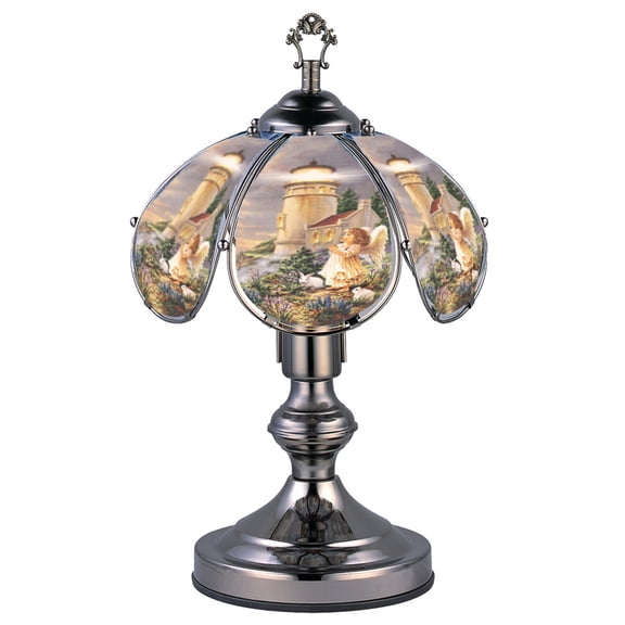 14.25-Inch Antique Bronze Touch Lamp with Lighthouse Theme