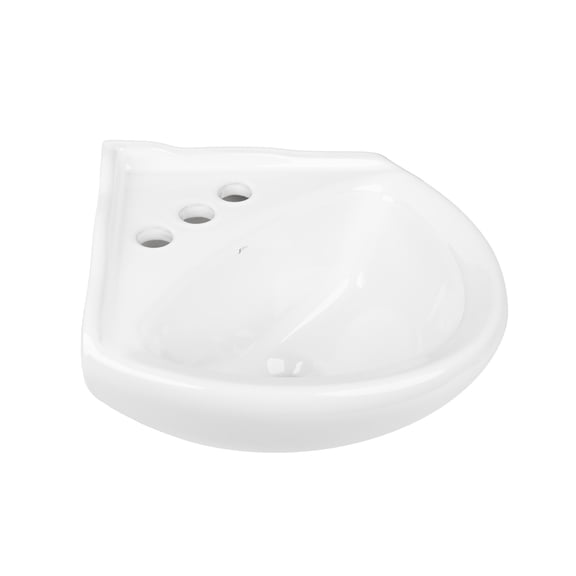 White Ceramic Wall Hung Corner Sink - Wall Mounted Bathroom Sink with Concealed Round Overflow - 16.5" x 15" Modern Style Small Sink w/ Single Faucet Hole