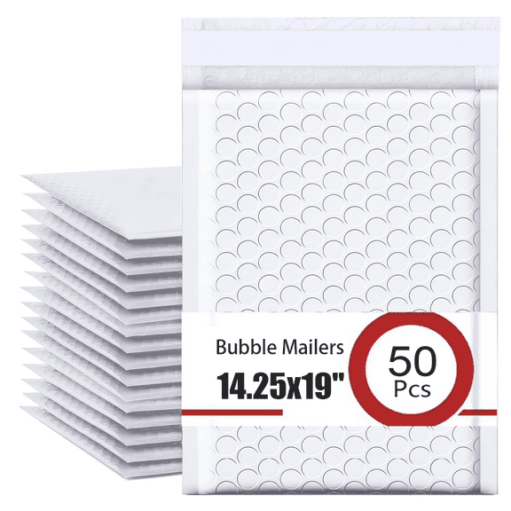14.25x19 Inch Bubble Mailers 50 Count, Self Seal Waterproof Large Bubble Shipping Bags, Padded Mailers, Bubble Mailing Envelopes for Mailing, Packaging, E-commerce, Small Business-White
