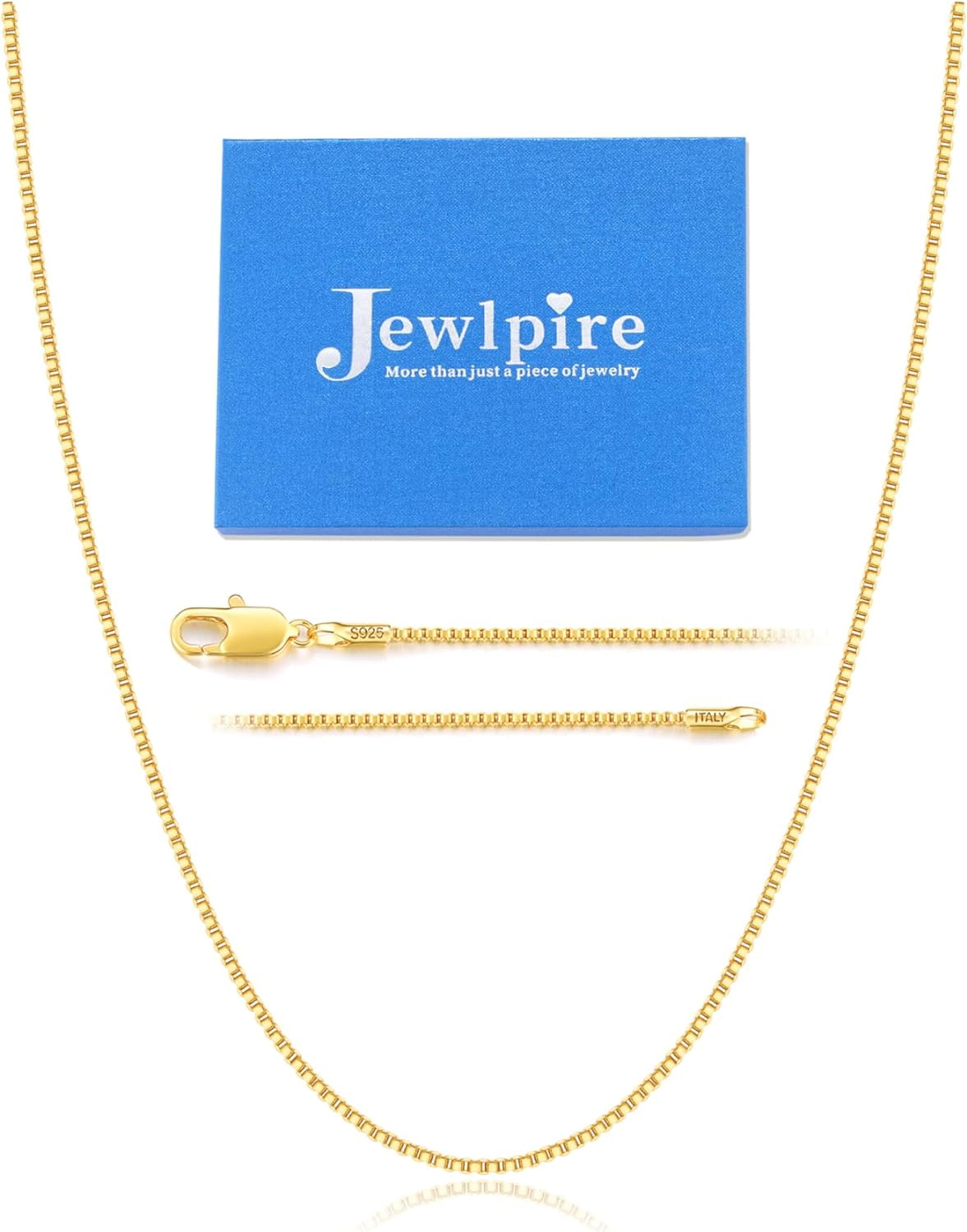 14-26 Inch Italian Pro 1.3MM 24K Gold Professionally Plated 925 Sterling Silver Box Chain Necklace for Women, Thin Women's Chain Necklaces[q876]