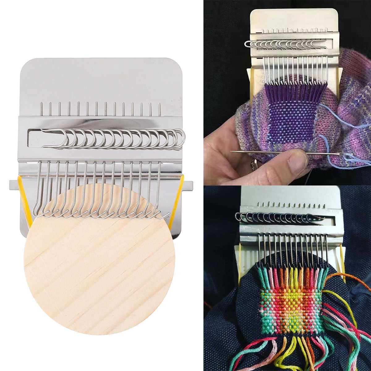  kaiwern Mini Weave Tool, Handmade Personalized Knitting Machine  Loom Kit with 14 Hooks, Small Weaving Mending Darning Loom for Mending  Jeans Socks