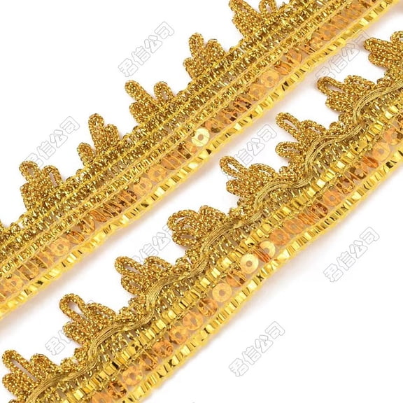 14.2Yd 1.4 Inch Gold Beaded Lace Trim Sequined Metallic Braid Fabric Ribbon Glitter Mesh Gimp Flat Bling Paillette Sewing