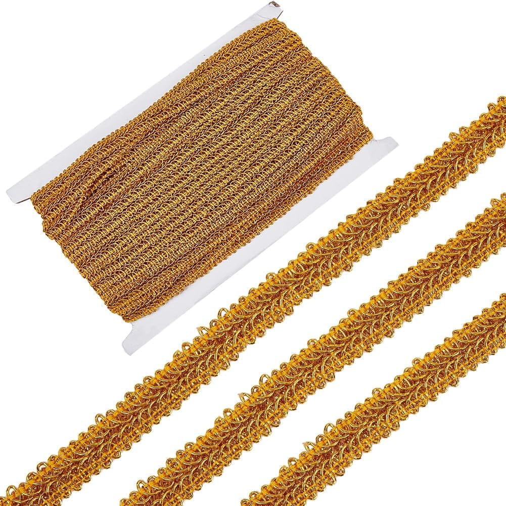 14.2Yds Gold Metallic Ribbon Braid Gimp Trim 1/2 Inch Wavy Decorated ...