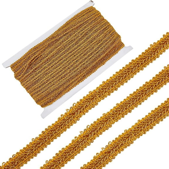 14.2Yds golden Metallic Ribbon Braid Gimp Trim 1/2 Inch Wavy Decorated Polyester Flat Trim Jacquard Strip Curve Venice Edge Craft Sewing Lace Garment Embellishments for Wedding Jewelry Cloth
