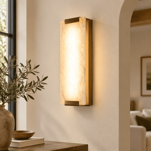 14.2in Alabaster Wall Sconce Large Marble Light Decor Led Modern Lamp For Bedroom Stairs Living Room Vanity Bedside Hallway (brus