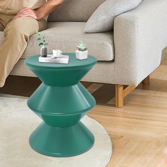 14.2in Funky Side Talbe,Floor Standing Modern Round End Table,Modern Round Nightstand Load 220.46 Lbs for Books, Teacups, Drinks, Snacks, Cosmetics (Green)