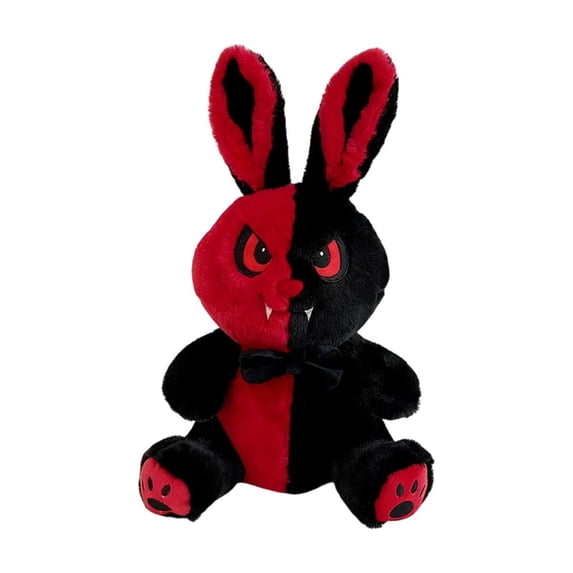 14.2in Red and Black Evil Rabbit Plush Doll, Gothic Bunny Stuffed Animal, Soft Hugging Pillow, Unique Desktop Ornament, Creative Holiday Present Idea