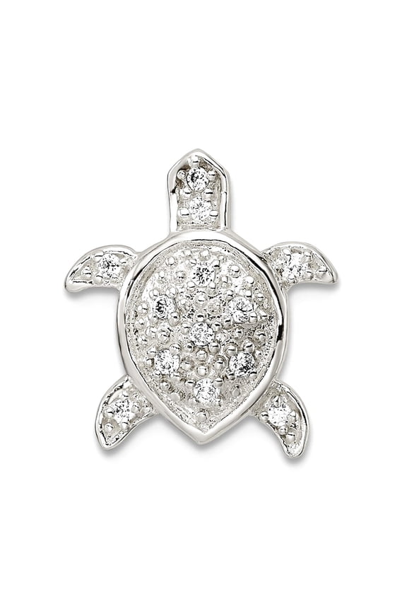 14.2mm 925 Sterling Silver Polished Cubic Zirconia Turtle Chain Slide Chain Necklace for Women and Men