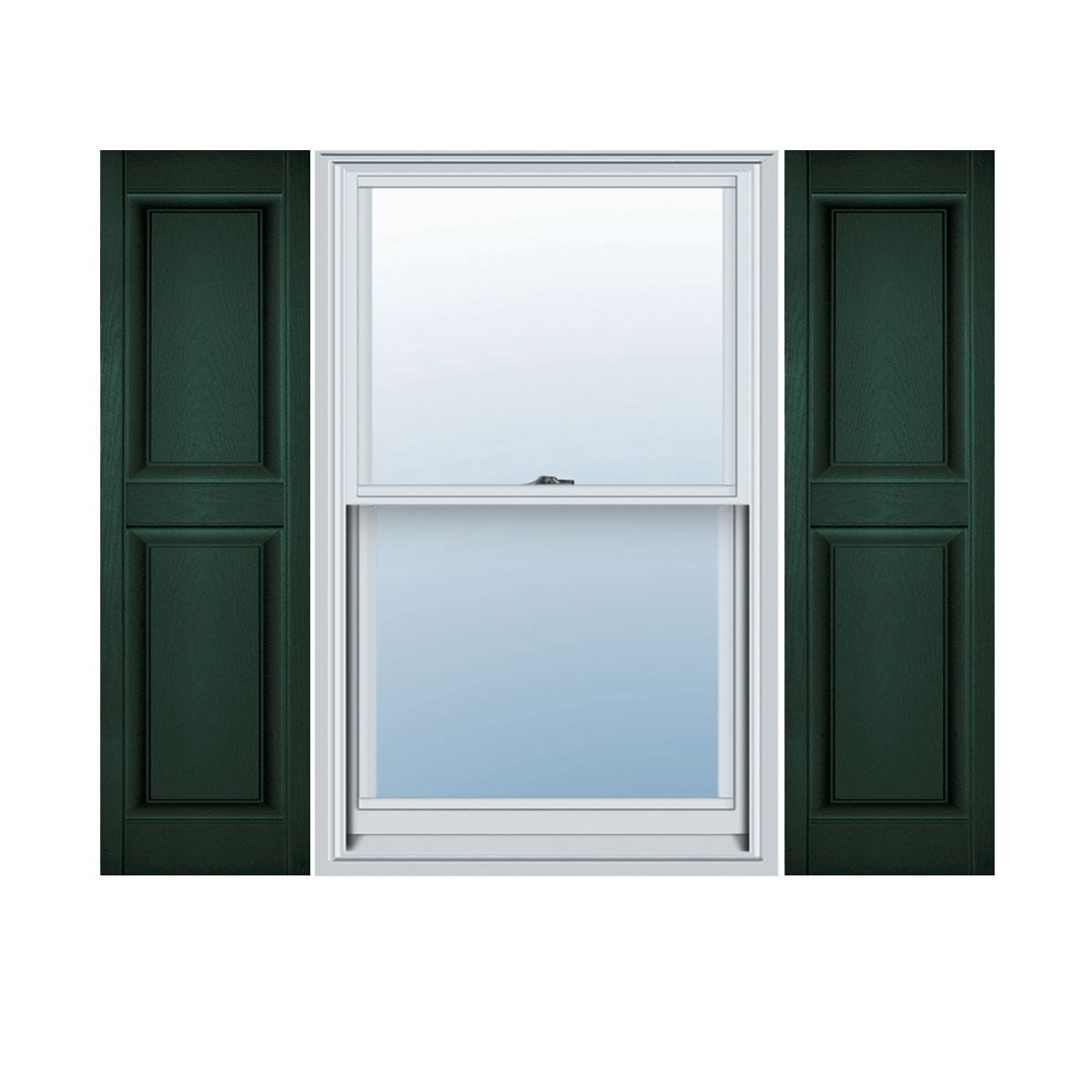 14 3/4"W x 39"H Lifetime Vinyl, Standard Two Equal Panels, Raised Panel Shutters, w/Installation Shutter-Lok's & Matching Screws (Per Pair), Midnight Green