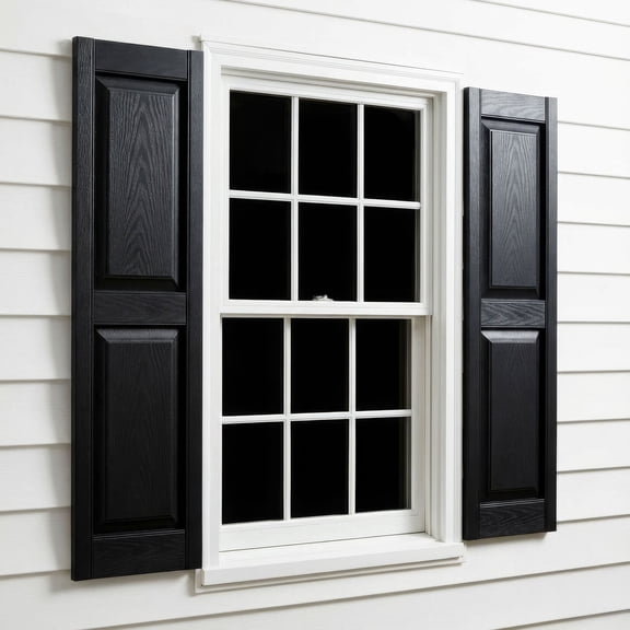14 3/4"W x 55"H EverColor Raised Panel Shutters, w/Installation Shutter-Lok's & Matching Screws (Per Pair), Black