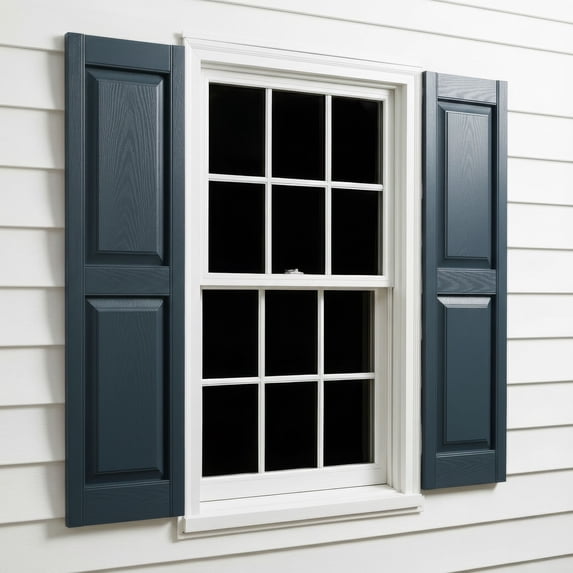 14 3/4"W x 75"H EverColor Raised Panel Exterior Vinyl Shutters, w/Installation Shutter-Lok's & Matching Screws (Per Pair), Midnight Blue