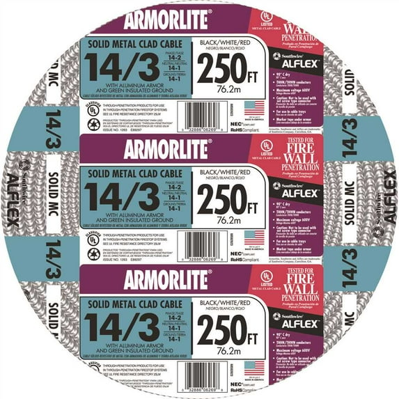 Southwire Armored Cbl,3 w/Grd,14AWG,MC,250ft 68582601