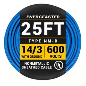 Energeaster 14/3 NM-B Blue Cu Electrical Wire, 25 ft Length 600V with Ground, UL Listed, Heavy-Duty PVC Insulated Cable for Residential Indoor Wiring