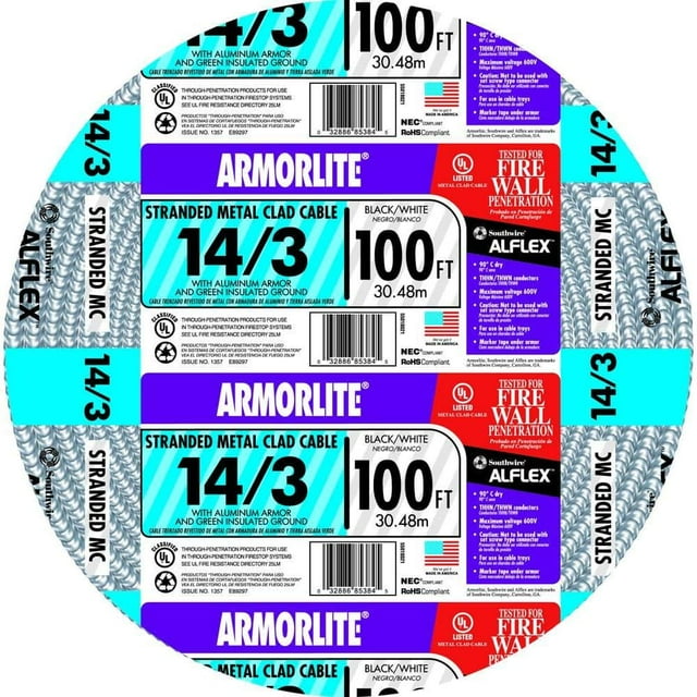 14 3 X 100 Ft Stranded CU MC Metal Clad Armorlite Cable Walmart 14-3-x-100-ft-stranded-cu-mc-metal-clad-armorlite-cable-walmart
