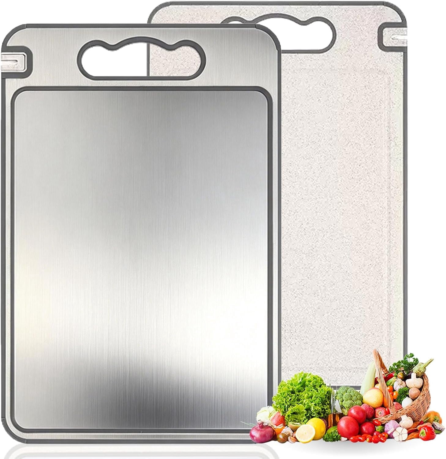 14.3" x 9.8" Titanium Cutting Board with Built-In Knife Sharpener, Double-Sided Durable Surface with Juice Groove, Easy-Clean Kitchen Chopping Board (Titanium + Wheat Straw)