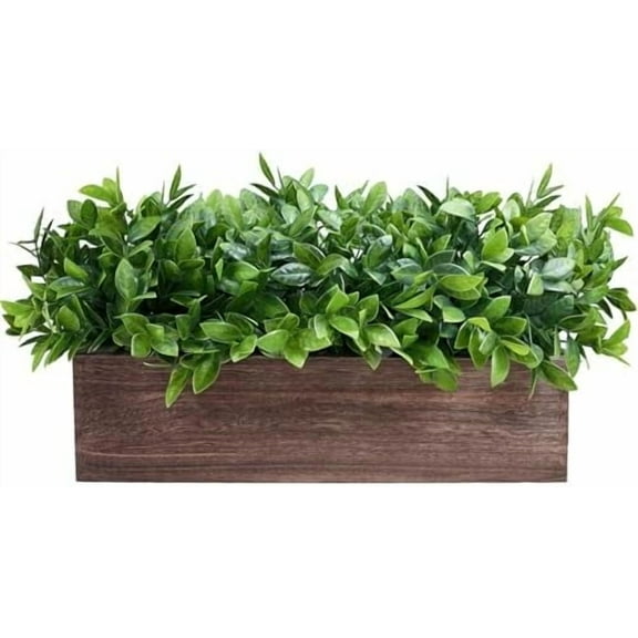 14" Artificial Boxwood Plants in Rectangular Wood Planter Farmhouse Greenery Arrangement Centerpiece Faux Potted Herb Plant for Wedding Dining Room Table Kitchen Windowsill Mantel Shelf Décor