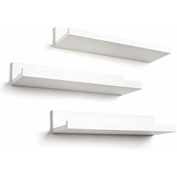 14" Floating Shelves for Wall - Set of 3 - Made of Engineered Wood with Lipped Ledge - Floating Wall Shelves for Bedroom, Bathroom, Kitchen, Office, and Living Room - White