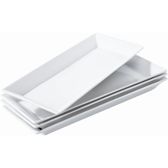 14" Rectangular Platters Set of 4, White Ceramic Platters, Large Serving Plates for Party, Entertaining, Wedding, Rectangle Serving Dishes for Steak, Sushi, Appetizer, Oven Dishwasher Safe