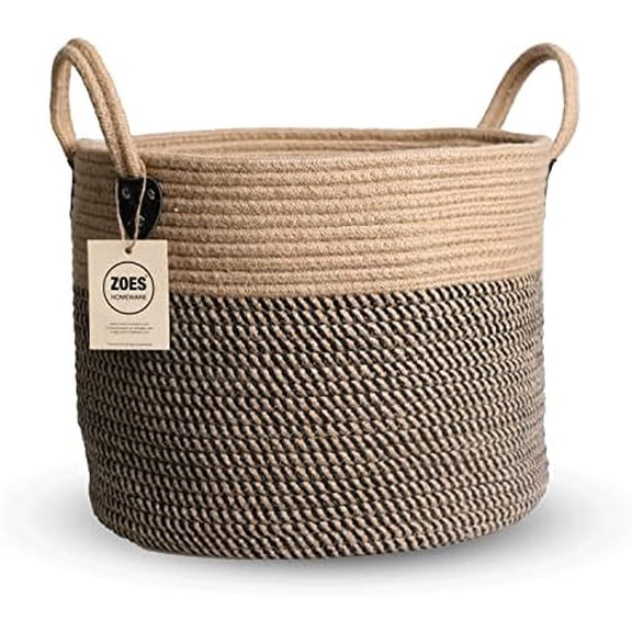 14"x12" Natural Jute Rope Woven Storage Basket with Handles for Plant, Blankets,Toys,Clothes,Shoes - Living Room Home Decor,Multifunctional Basket for Organizer,Picnic,Artificial Tree