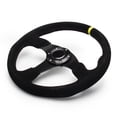 thumbnail image 1 of 14" 350mm Racing Universal Suede Leather Yellow Strip Flat Dish Steering Wheel W/ Horn, 1 of 8