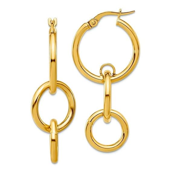 14k Solid Yellow Gold Polished Double Round Hoop Earrings 37.47x14.35mm Wide Hoop Earring for Women