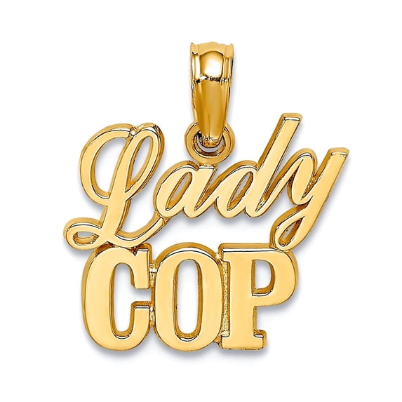 14.3mm 10k Solid Yellow Gold Lady Cop Charm Pendant Necklace for Women - .7 Grams