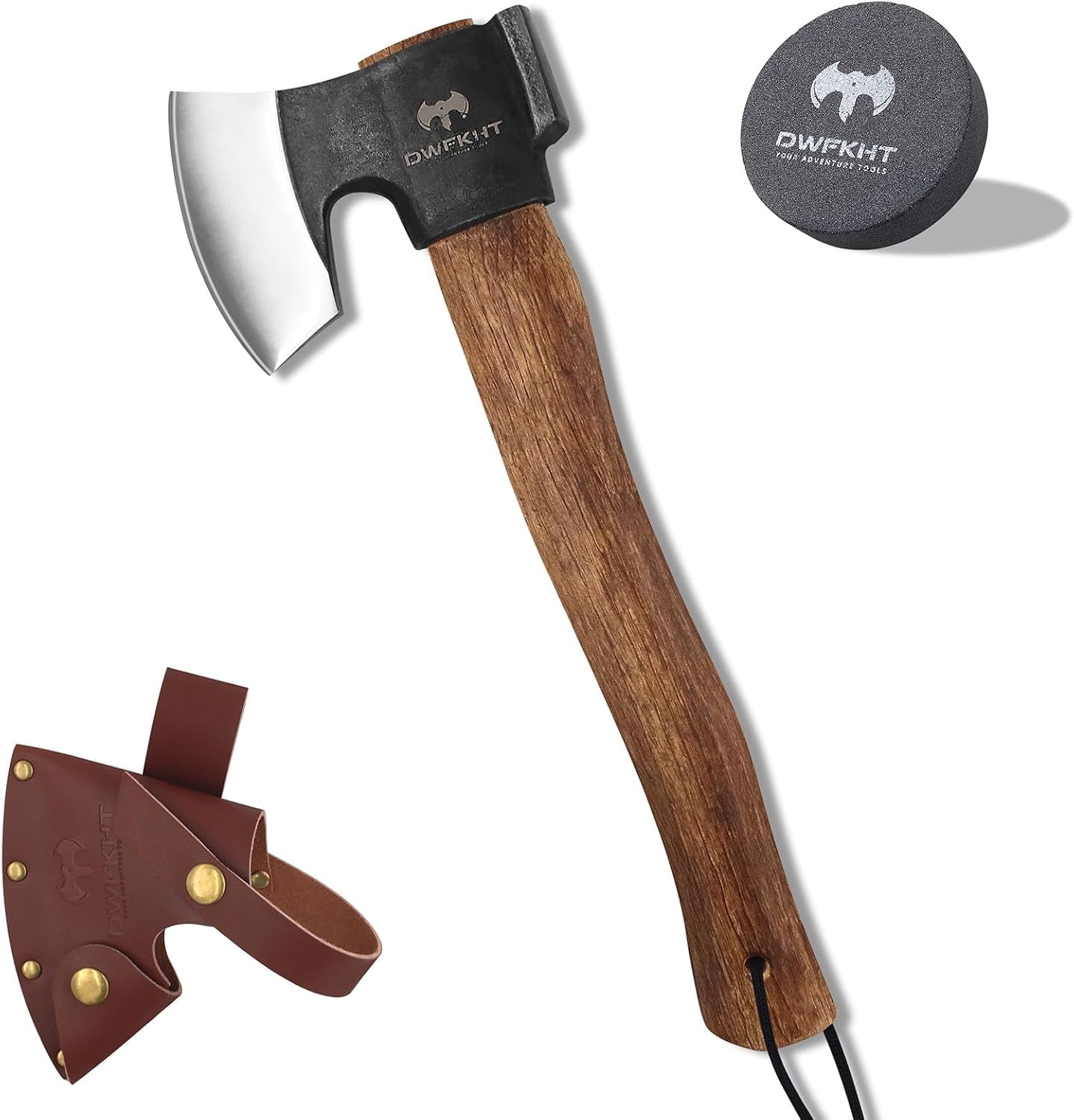 DWFKHT 14.4" Camping Hatchet with Sheath, Hand Forged 1065 Steel Axe for Wood Chopping & Bushcraft