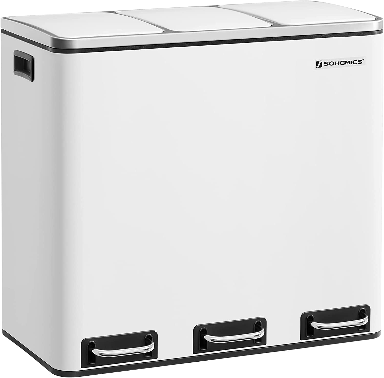 14.4 Gallon White Stainless Steel Kitchen Trash Can with Pedals