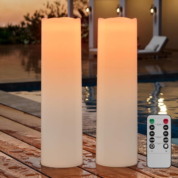 14"4" Large Outdoor Candles with Timer Waterproof LED Flameless Pillar Candles Battery Operated with Remote Flicking Plastic for Home Decoration Porch Patio Wedding Fireplace Lantern, White 2Pcs