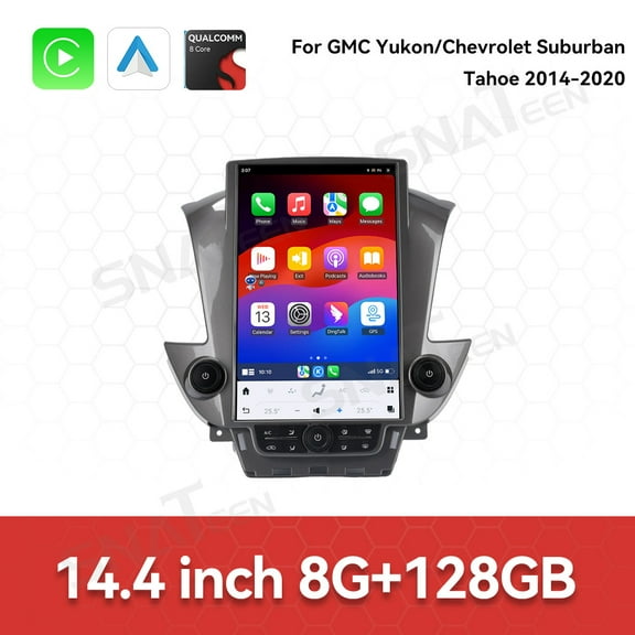 14.4 inch Carplay Screen/Radio/Multimedia Player for GMC Yukon/Chevrolet Suburban/Tahoe 2014-2020 models Universal Car Navigation/GPS Upgrade HeadUnit Android 1080P Touch Screen Replace System